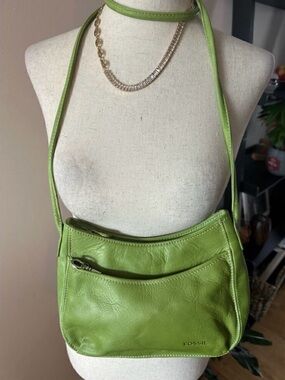 Fossil Lime Green Leather Crossbody Bag